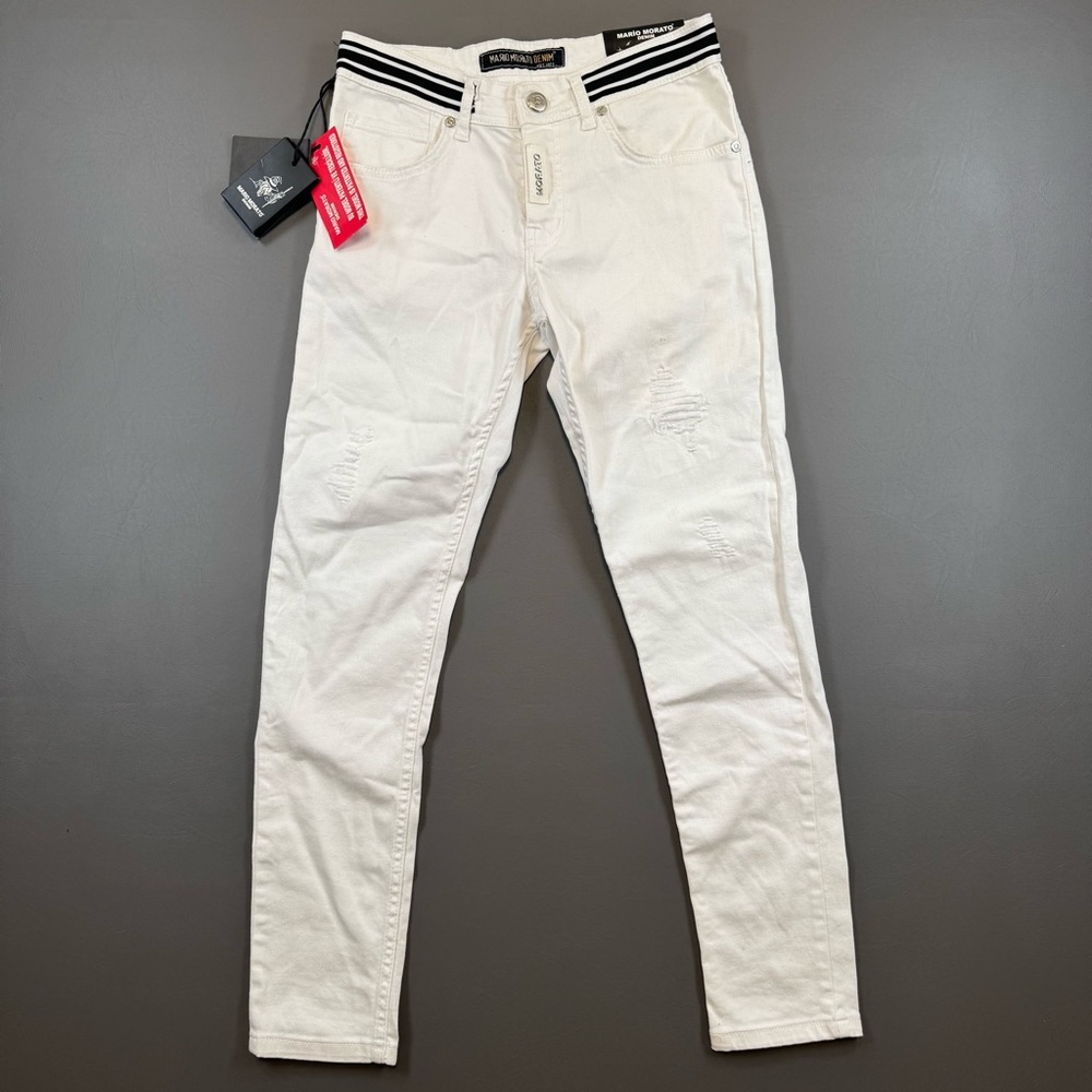 Mario Morato A09 White Skinny Fit Jeans Size 29x28 NWT Distressed Denim